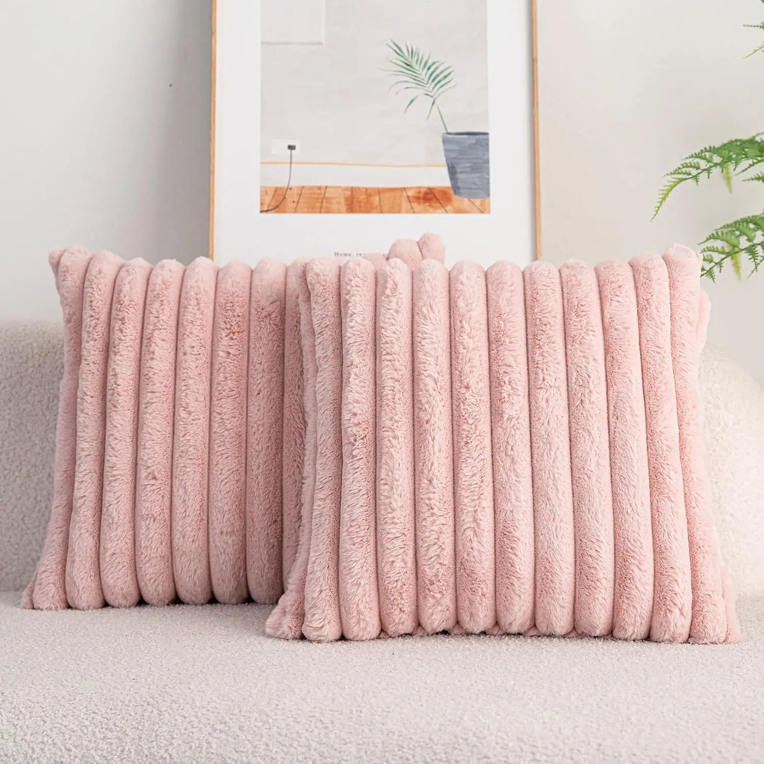 40X40 45X45 Faux Rabbit Fur Square Cushion Cover New Big Thick Striped Super Soft Solid Color Pillow Cover Sofa Decor Pillowcase